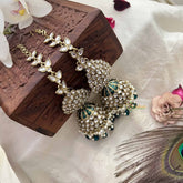 Vriksham Bridal Green Minakari Kundan With Green & White Pearls Jhumka & Earchain-G20123